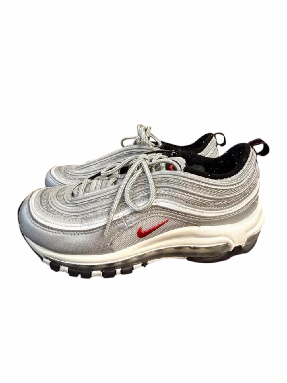 Nike Women’s Air Max 97 Silver with Red Swoosh Sneakers